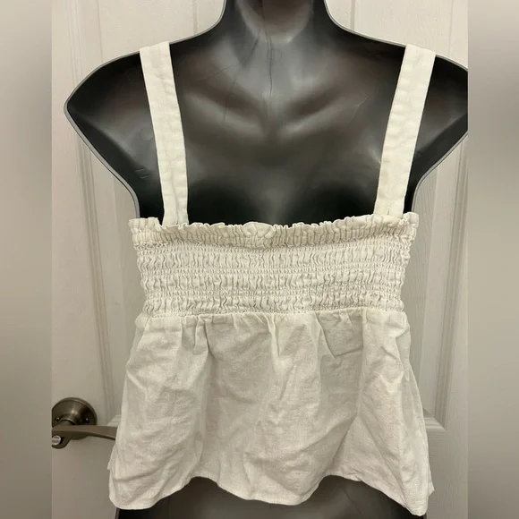 White Linen Peplum Top, Sz S - Picture 4 of 8